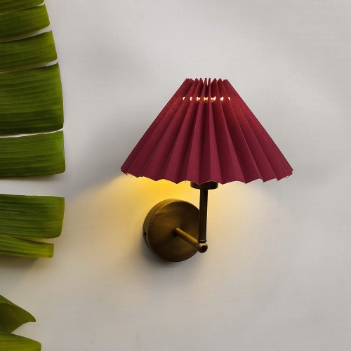 Pleat Glow Vintage Gold Duvar Apliği - Pileli Bordo Başlıklı